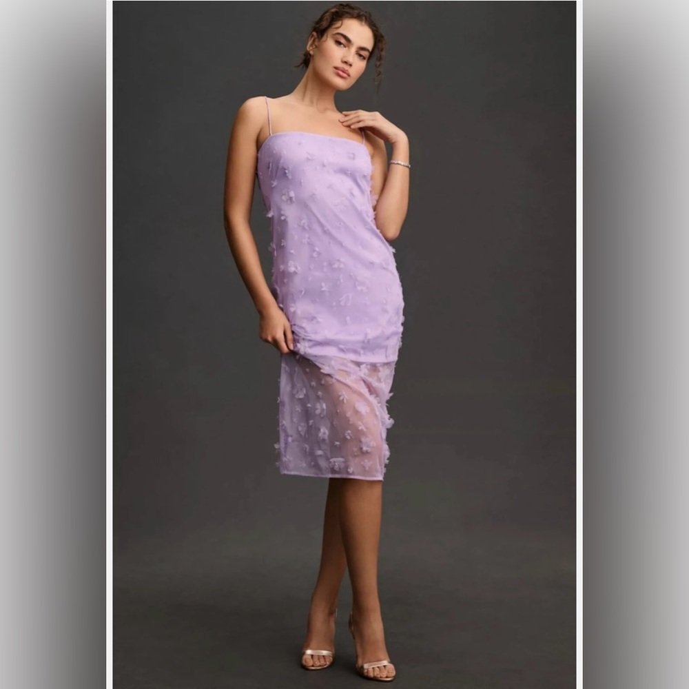 NWT Anthropologie | Lavender Midi Dress with Floral Appliqué - 10 - Picture 12 of 14